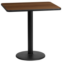 Flash Furniture XU-WALTB-2430-TR18-GG 24" x 30" Rectangular Walnut Laminate Table Top with 18" Round Table Height Base